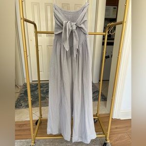 Like new-  Charlie Paige strapless jumpsuit. Light grey with tie front.